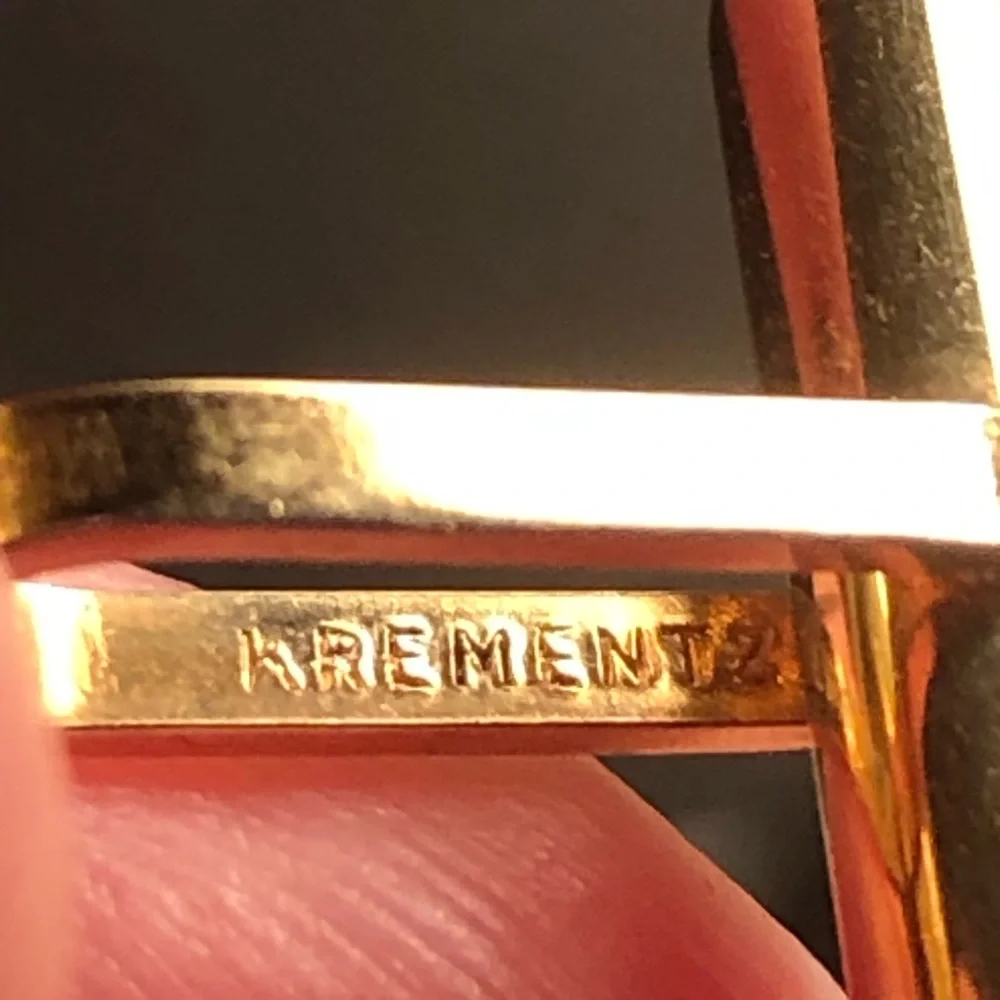 Antique Krementz engraved gold oval amber accent cuff links